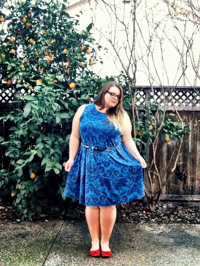 Woman blue dress tree oranges free wallpaper - medium preview image