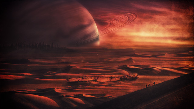 Distant planet ship foreground background free wallpaper - medium preview image