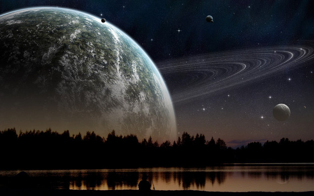 Planet stars sky lake foreground free wallpaper - medium preview image
