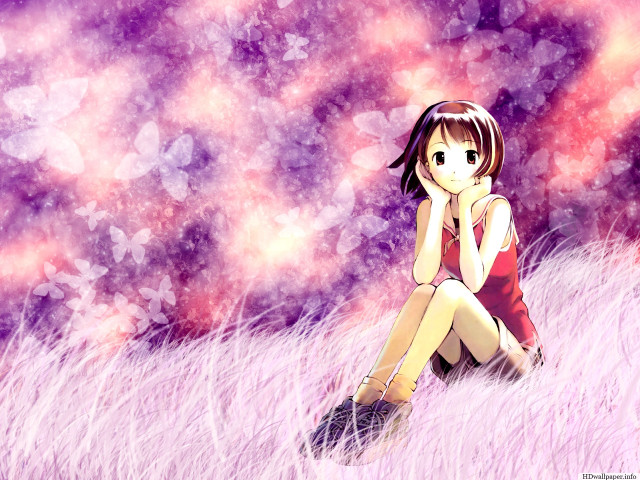 Girl sitting field grass hand free wallpaper - medium preview image