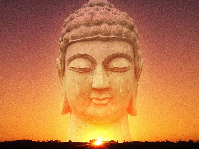 Buddha sunset purple yellow tranquil free wallpaper - medium preview image