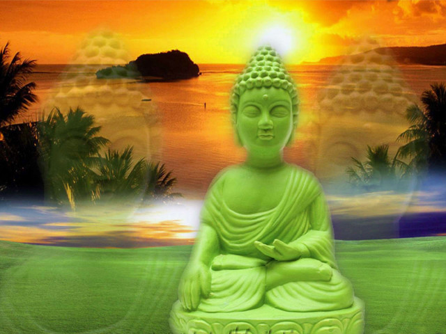 Buddha statue sunset field water free wallpaper - medium preview image