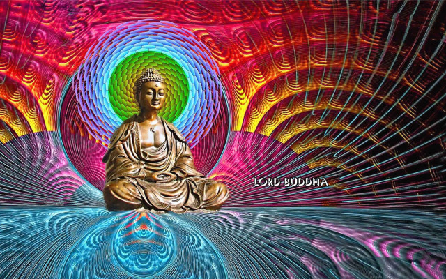 Buddha statue psychedelic background rainbow free wallpaper - medium preview image