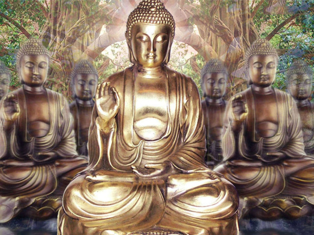 Buddha statues forest golden middle free wallpaper - medium preview image