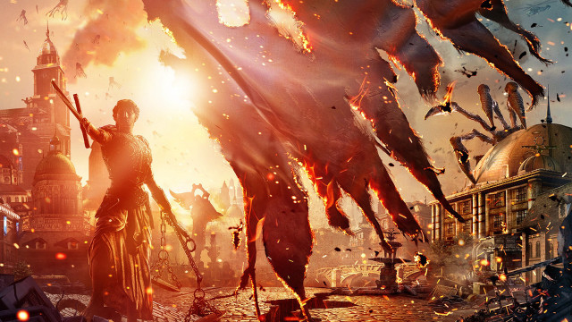 Fire demon battle sunset bridge free wallpaper - medium preview image