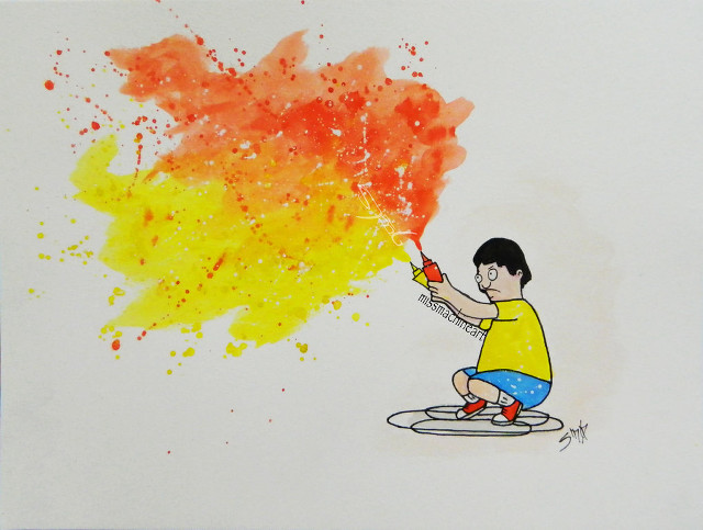 Boy trampoline spraypaint expressionism watercolor free wallpaper - medium preview image
