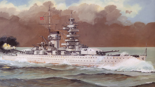 Battleship water smoke stacks painting free wallpaper - medium preview image