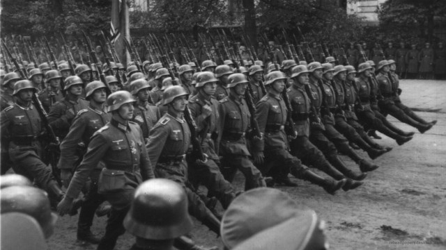 Soldiers marching street uniform flags free wallpaper - medium preview image