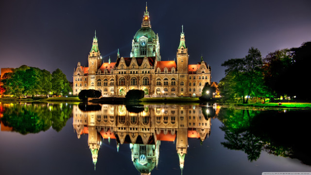 Large building clock tower reflection #6 free wallpaper - medium preview image