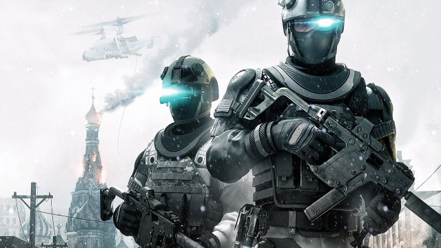 Futuristic suits guns helicopter background free wallpaper - medium preview image