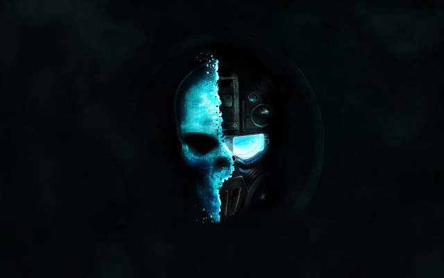 Skull blue light dark room free wallpaper - medium preview image