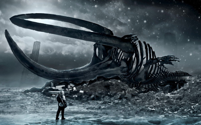 Man dinosaur skeleton ocean sky free wallpaper - medium preview image