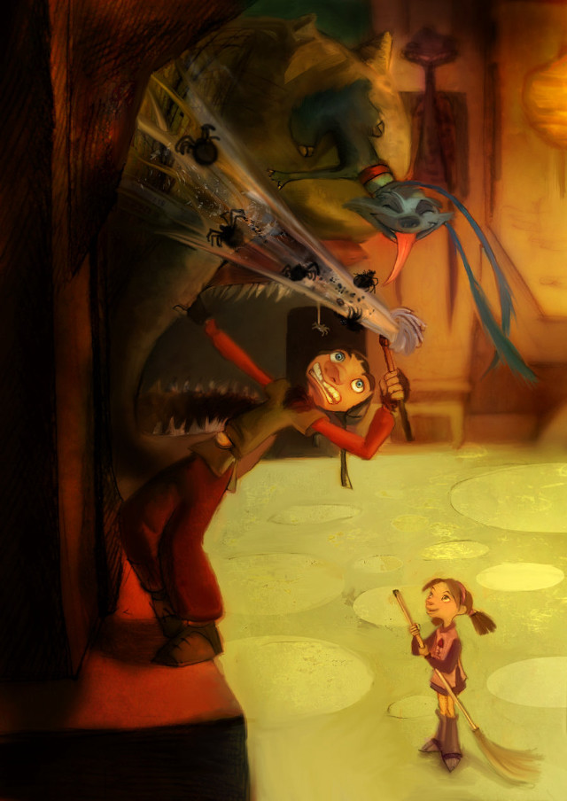 Cartoon girl boy room fish free wallpaper - medium preview image