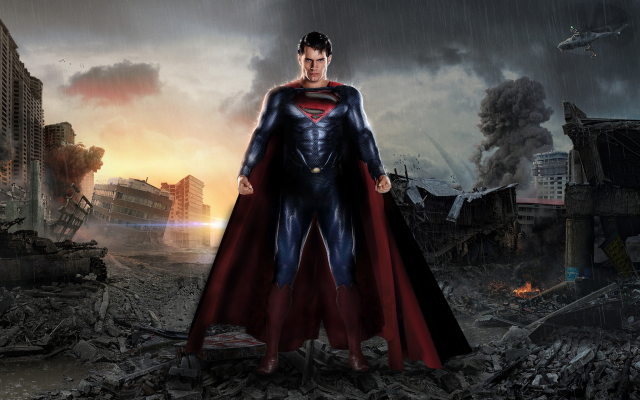 Superman man destroyed city plane free wallpaper - medium preview image