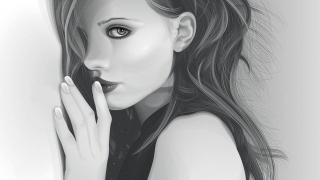 Woman longhair blackshirt face camera free wallpaper for desktop - medium preview image