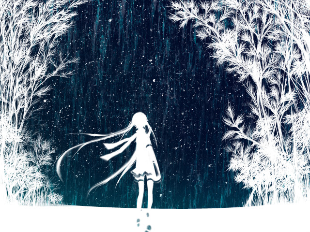 Girl walking snow woods long free wallpaper - medium preview image