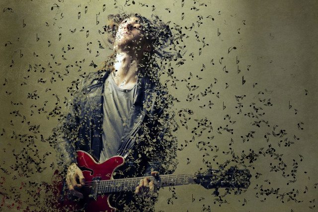 Man guitar birds flying surrounding free wallpaper - medium preview image