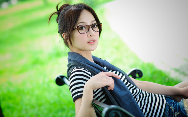 Woman glasses bench park scarf free wallpaper - medium preview image