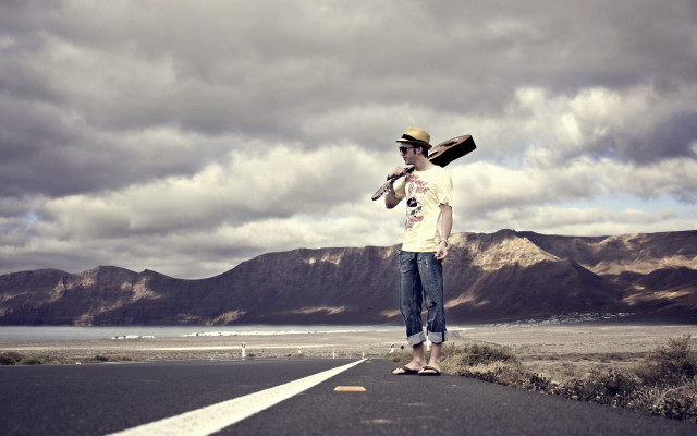 Man skateboard road hat standing free wallpaper - medium preview image