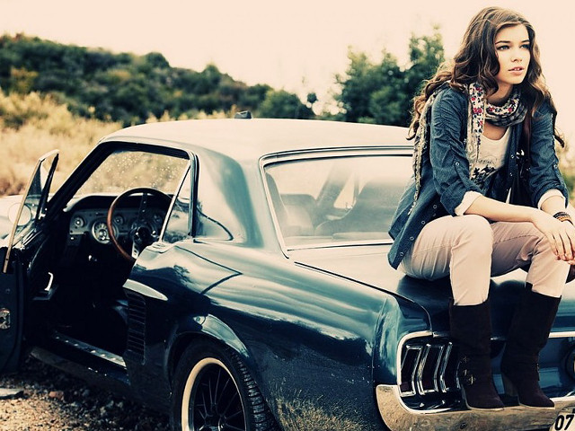 Woman sitting car crossed legs free wallpaper - medium preview image