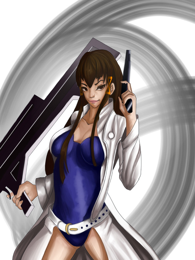 Woman blue dress gun cell free wallpaper - medium preview image