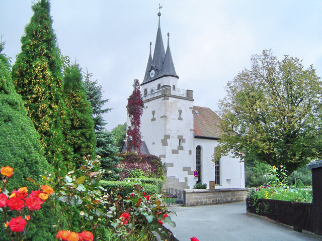 White building tower clock garden free wallpaper - medium preview image