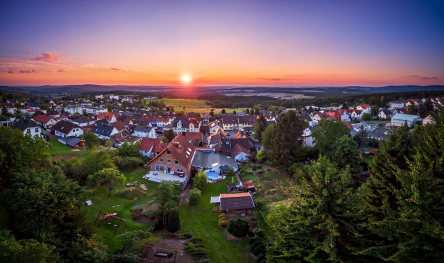 Sunset small town trees houses free wallpaper - medium preview image