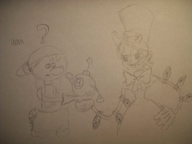 Drawing two people hat cane free wallpaper - medium preview image