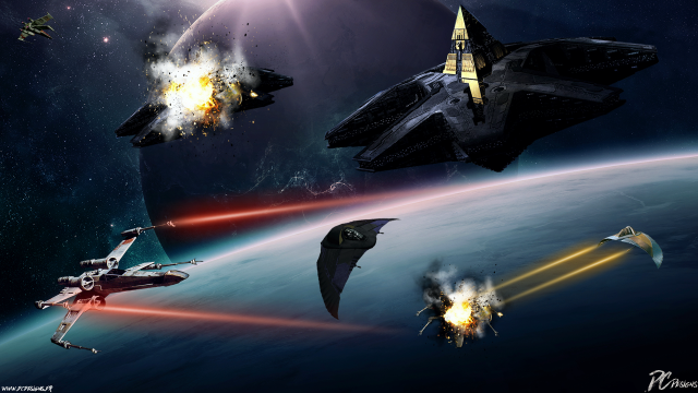 Star wars ships flying planet free wallpaper - medium preview image