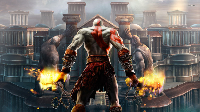 Man sword fire cityscape flames free wallpaper - medium preview image