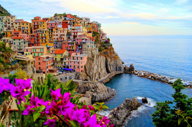 Colorful village cliff ocean beach #2 free wallpaper - medium preview image