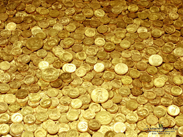 Gold coins table clock tower free wallpaper - medium preview image