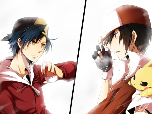 Anime characters holding pikachu toy free wallpaper - medium preview image