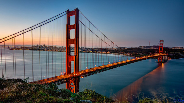 Bridge sunset water reflection torii free wallpaper - medium preview image