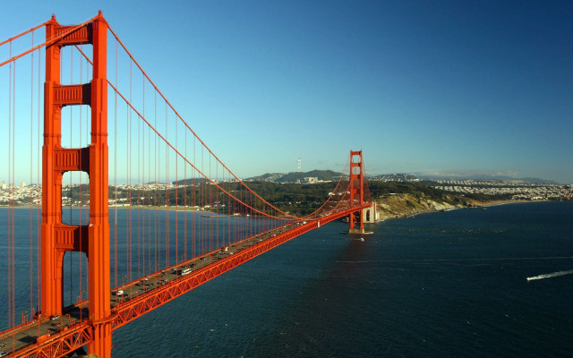 Golden gate bridge helicopter water free wallpaper - medium preview image