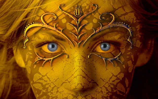 Woman yellow face paint blue free wallpaper - medium preview image