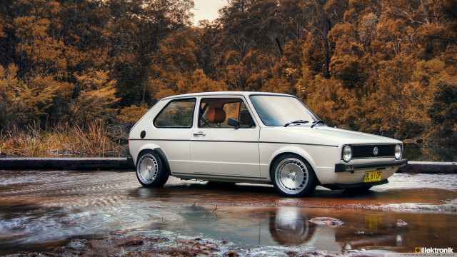 White car wet road forest free wallpaper - medium preview image