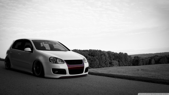 White car parked road field free wallpaper for desktop - medium preview image