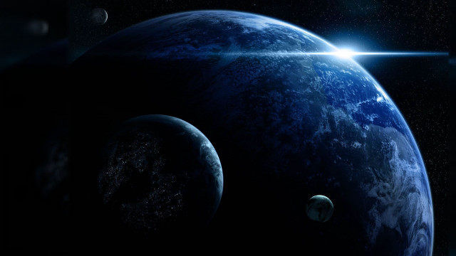 Blue planet two smaller planets #2 free wallpaper - medium preview image
