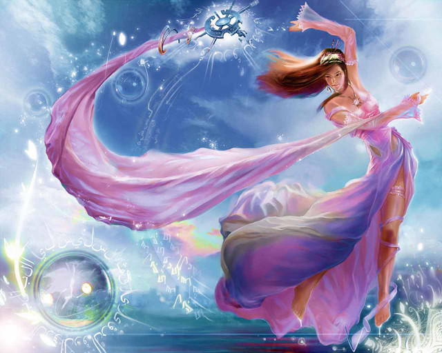 Woman flowing dress flying star free wallpaper - medium preview image