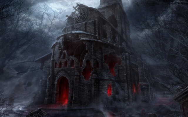 Creepy castle red light dark free wallpaper - medium preview image