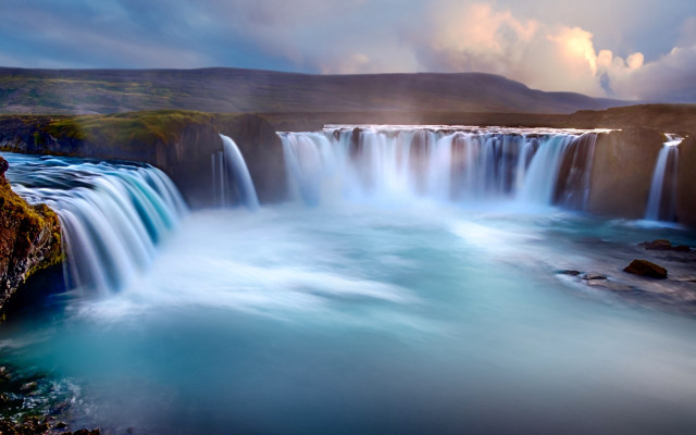 Waterfall blue water cloudy sky free wallpaper - medium preview image