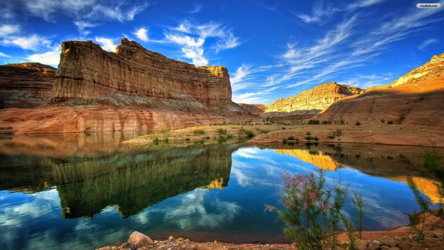 Lake mountains blue sky clouds #13 free wallpaper - medium preview image