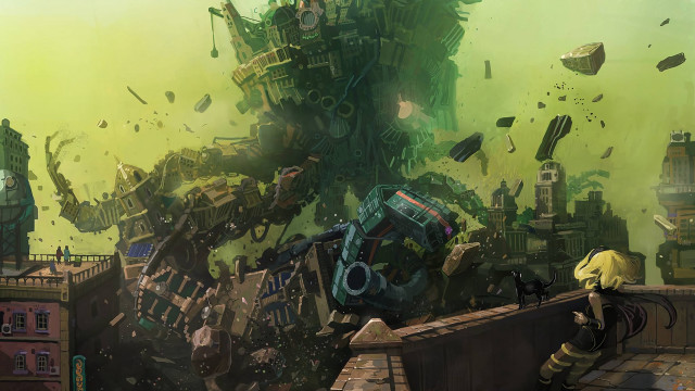 Man giant robot building city free wallpaper - medium preview image