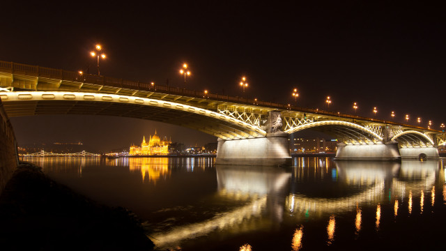 Bridge river lights night reflection free wallpaper - medium preview image