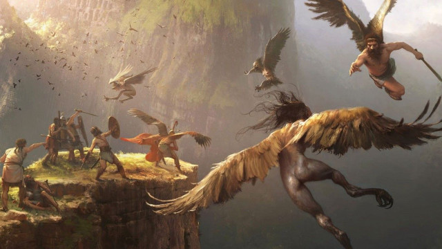 Cliff group people birds flying free wallpaper - medium preview image