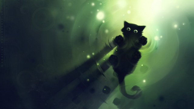 Black cat pole glowing green free wallpaper - medium preview image