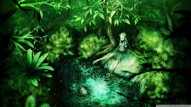 Woman sitting tree forest stream free wallpaper - medium preview image