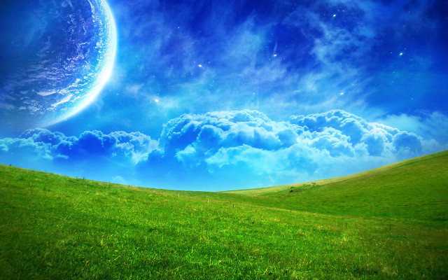 Green field blue sky large free wallpaper - medium preview image