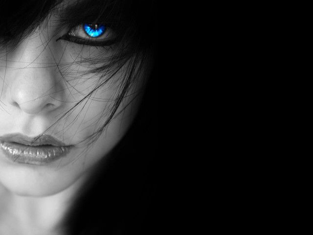Woman blue eyes black background #2 free wallpaper - medium preview image
